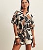Sanctuary Good Time Tie Printed Banded Collar Short Sleeve Button Front Coordinating Shirt - Image 5
