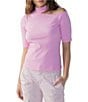 Color:Pink No. 3 - Image 1 - Half My Heart Mock Neck Short Sleeve Cut-Out Sustainable Knit Shirt