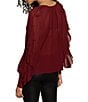 Sanctuary Harmony V-Neck Button Front Ruffle Long Sleeve Georgette Blouse, Color:Crimson - Image 2