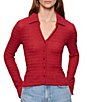 Sanctuary Juno Textured Spread Collar Long Sleeve Button Front Knit Top - Image 1