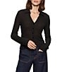 Sanctuary Juno Textured Spread Collar Long Sleeve Button Front Knit Top - Image 1