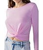 Color:Pink - Image 1 - Keep It Sleek Ponte Stretch Long Sleeve Crisscross Hem Cropped Top Shirt