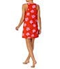 Color:Red Print - Image 2 - Knit Floral Print Sleeveless High Crew Neck Nightgown
