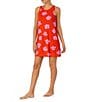 Color:Red Print - Image 3 - Knit Floral Print Sleeveless High Crew Neck Nightgown