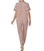 Color:Pink/Heart - Image 2 - Knit Heart Print Short Sleeve Notch Collar Top & Jogger Pajama Set