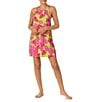 Color:Lime/Print - Image 1 - Knit Palm Print Sleeveless High Crew Neck Nightgown
