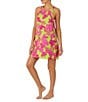 Color:Lime/Print - Image 3 - Knit Palm Print Sleeveless High Crew Neck Nightgown