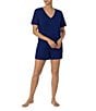 Color:Blue - Image 1 - Knit Short Sleeve Pocketed V-Neck Tee & Short Set
