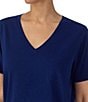 Color:Blue - Image 4 - Knit Short Sleeve Pocketed V-Neck Tee & Short Set
