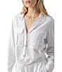 Color:White - Image 1 - Linen Blend Utility Pocket Spread Collar Long Sleeve Shirt