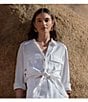 Color:White - Image 4 - Linen Blend Utility Pocket Spread Collar Long Sleeve Shirt