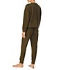 Color:Dark Olive - Image 2 - Long Sleeve Henley Neck Top & Jogger Solid Terry Pajama Set