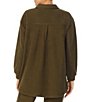 Color:Dark Olive - Image 2 - Long Sleeve Point Collar Brushed Terry Utility Shacket
