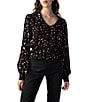 Color:Dark Oak Floral - Image 3 - Long Sleeve Woven Button Blouse with Tie On Collar
