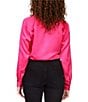 Color:Power Pink - Image 2 - Lover Tie Woven Point Collar Long Sleeve Button Front Shirt
