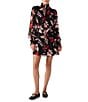 Color:Poinsettia - Image 1 - Mood Setter Floral Print Mock Neck Long Sleeve Mini Dress