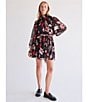 Color:Poinsettia - Image 4 - Mood Setter Floral Print Mock Neck Long Sleeve Mini Dress