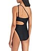 Color:Black - Image 2 - On The Water Texture Solid One Shoulder Cut-Out One Piece Swimsuit