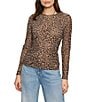 Sanctuary Perfect Double Mesh Animal Print Crew Neck Long Sleeve Fitted Tee, Color:French Kit - Image 1