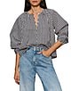 Sanctuary Perfect Gingham Button Front Split Neck Long Sleeve Top - Image 1
