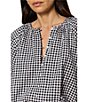 Sanctuary Perfect Gingham Button Front Split Neck Long Sleeve Top - Image 4