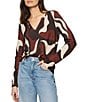 Sanctuary Perfect Notch Neck Patterned Long Sleeve Jersey Knit Tee, Color:Chicory Swirl - Image 1