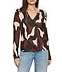 Sanctuary Perfect Notch Neck Patterned Long Sleeve Jersey Knit Tee, Color:Chicory Swirl - Image 2