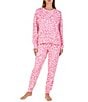 Sanctuary Pink Leopard Print Long Sleeve Round Neck Knit Jogger Pajama Set - Image 1