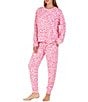 Sanctuary Pink Leopard Print Long Sleeve Round Neck Knit Jogger Pajama Set - Image 3