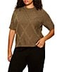 Sanctuary Plus Size Diamond Stitch Round Neck Short Sleeve Sweater Tee - Image 1