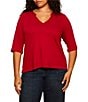 Sanctuary Plus Size Dolce Notch V-Neck 3/4 Sleeve Knit Top - Image 1