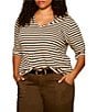 Sanctuary Plus Size Dolce Stripe Print Notch Neck 3/4 Sleeve Jersey Knit Tee - Image 1