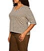 Sanctuary Plus Size Dolce Stripe Print Notch Neck 3/4 Sleeve Jersey Knit Tee - Image 3