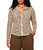 Sanctuary Plus Size Dreamgirl Printed Mesh Point Collared Long Sleeve Ruched Button Front Top - Image 1