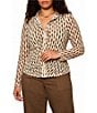 Sanctuary Plus Size Dreamgirl Printed Mesh Point Collared Long Sleeve Ruched Button Front Top - Image 3