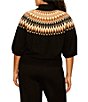 Sanctuary Plus Size Fairisle Printed Short Sleeve Zip-Up Sweater - Image 2