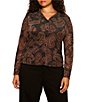 Sanctuary Plus Size Fitted Mesh Paisley Print Spread Collar Long Sleeve Button Down Top - Image 1