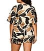 Sanctuary Plus Size Good Time Tie Printed Banded Collar Short Sleeve Button Front Coordinating Linen Shirt - Image 2