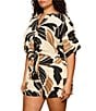 Sanctuary Plus Size Good Time Tie Printed Banded Collar Short Sleeve Button Front Coordinating Linen Shirt - Image 3