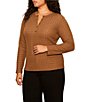 Sanctuary Plus Size Not So Basic Textured Henley Neck Long Sleeve Knit Top - Image 1