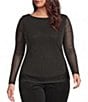 Sanctuary Plus Size Sparkle Mesh Knit Boat Neck Long Sleeve Fitted Fit Tee - Image 1