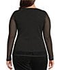 Sanctuary Plus Size Sparkle Mesh Knit Boat Neck Long Sleeve Fitted Fit Tee - Image 2