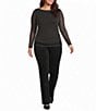 Sanctuary Plus Size Sparkle Mesh Knit Boat Neck Long Sleeve Fitted Fit Tee - Image 3