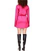 Color:Power Pink - Image 2 - Point Collar Long Sleeve Asymmetrical Hem Faux Wrap Dress