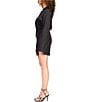 Color:Black - Image 3 - Point Collar Long Sleeve Asymmetrical Hem Faux Wrap Dress