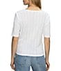 Sanctuary Pointelle V-Neck Short Sleeve Button Front Top, Color:White - Image 2