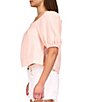 Color:Rose - Image 3 - Real Love Texture Cotton Gauze Elastic Square Neck Short Puff Sleeve Blouse