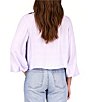 Color:Lilac Field - Image 2 - Relaxed Pleated V-Neck Long Bishop Sleeve Cropped High-Low Blouse