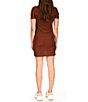 Color:Rattan - Image 2 - Round Up Knit Point Collar Ruched Button Front Short Sleeve Fitted Mini Shirt Dress