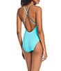 Color:Curacao - Image 2 - Sandbar Solid Pucker Texture High Neck One Piece Swimsuit